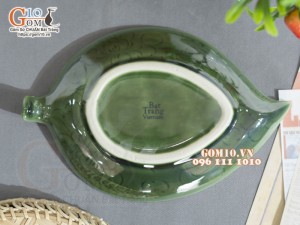 Đĩa lá rong xanh đồng vẽ bèo, 25x17cm