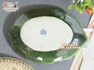 Đĩa lá sâu xanh đồng vẽ bèo, 27x20cm 