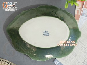 Đĩa lá sâu xanh đồng vẽ Sen, 27x20cm