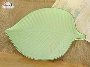 Đĩa lá trầu men ngọc trơn cao cấp 32x22cm