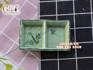 Đĩa muối chữ nhật 2 ngăn Đào Chuồn Ngọc, 11x7cm