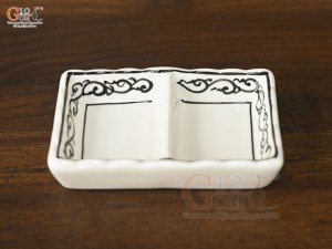 Đĩa muối chữ nhật 2 ngăn men cổ vẽ hoa móc (Hàng Đặt SX)
