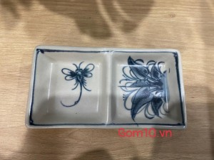 Đĩa gia vị 2 men rạn họa tiết chuồn khoai