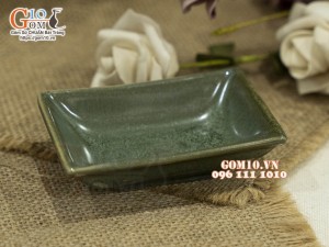 Đĩa muối chữ nhật men hỏa biến xanh ngọc cổ