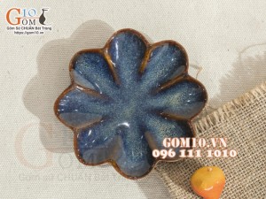 Đĩa muối hoa 8 cánh men hỏa biến thiên hà