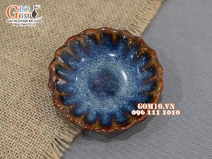 Đĩa muối hoa cúc men hỏa biến xanh đá