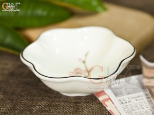 Đĩa muối hoa men kem vẽ hoa Đào hồng