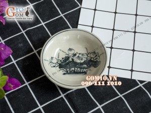 Đĩa muối họa tiết hoa sen men bóng