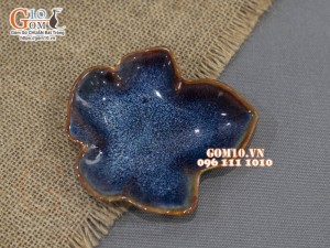 Đĩa muối lá sâu men hỏa biến xanh đá