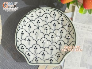 Đĩa muối lá to xanh đồng vẽ bèo