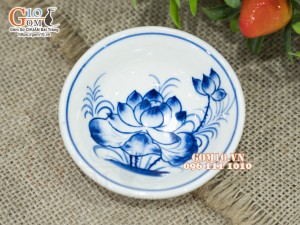 Đĩa muối men cổ vẽ hoa Sen