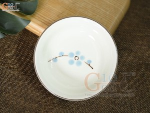 Đĩa muối men kem vẽ hoa Đào xanh
