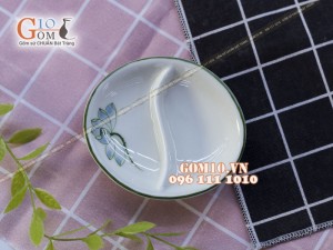 Đĩa gia vị oval men kem vẽ sen xanh - Chỉ xanh