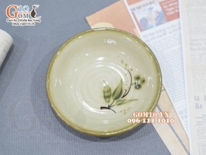 Đĩa muối tròn men kem vẽ chuồn tre