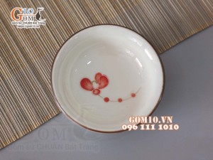 Đĩa muối tròn men kem vẽ hoa Hải Đường