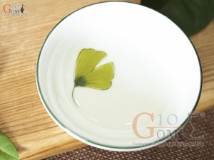 Đĩa muối tròn men kem vẽ lá Như Ý