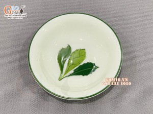 Đĩa muối tròn men kem vẽ Ngò gai