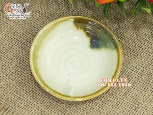 Đĩa muối tròn men nhật vàng
