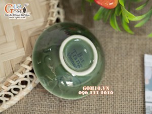 Đĩa muối tròn xanh đồng vẽ Chuồn kim