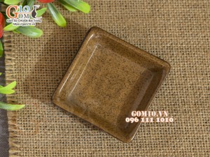 Đĩa muối vuông gốm vàng