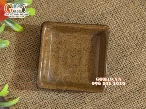 Đĩa muối vuông gốm vàng