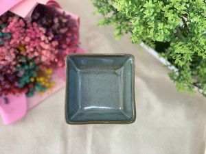 Đĩa muối vuông men hỏa biến xanh ngọc cổ
