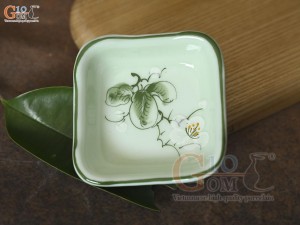 Đĩa muối vuông men ngọc vẽ hoa Bưởi trắng