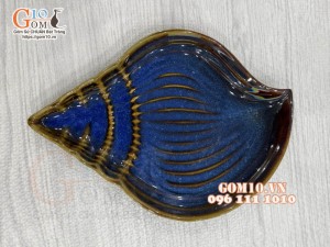 Đĩa ốc men hỏa biến xanh đá, 26x19cm