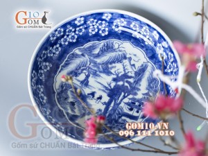 Đĩa phong thủy cao cấp lam vẽ cảnh sơn thủy, sâu 6cm