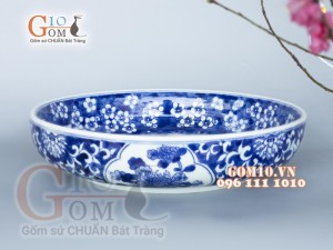Đĩa phong thủy cao cấp lam vẽ cảnh sơn thủy, sâu 6cm