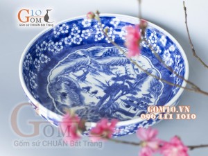 Đĩa phong thủy cao cấp lam vẽ cảnh sơn thủy, sâu 6cm