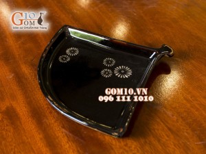 Đĩa quạt men hỏa biển vẽ hoa bông 18x14cm