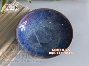 Đĩa salad sâu lòng men hỏa biến xanh đá, đường kính 22cm