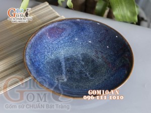 Đĩa salad sâu lòng men hỏa biến xanh đá, đường kính 22cm