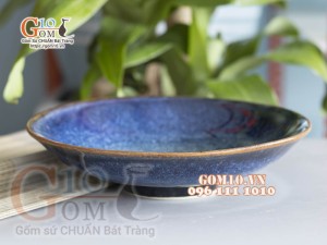 Đĩa salad sâu lòng men hỏa biến xanh đá, đường kính 22cm