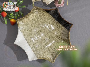 Đĩa sao men hỏa biến gấm vàng Cát Tường, 25cm