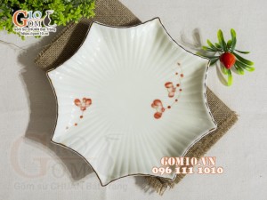 Đĩa sao men kem vẽ hoa Hải Đường 26cm