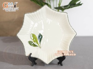 Đĩa sao men kem vẽ Ngò gai, 20cm