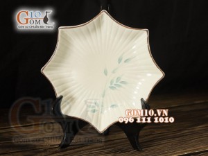 Đĩa sao men kem vẽ trúc xanh 21cm