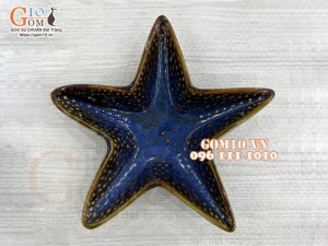 Đĩa sao sâu men hỏa biến xanh đá, 23cm