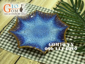 Đĩa sao men hỏa biến xanh đá 22cm