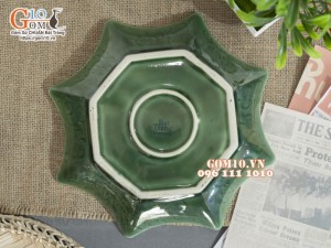 Đĩa sao xanh đồng vẽ Sen, 20cm