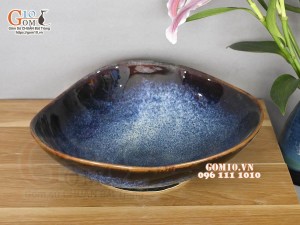 Đĩa sâu lượn salat men hoả biến xanh đá, 28cm