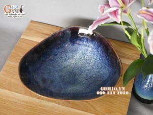 Đĩa sâu lượn salat men hoả biến xanh đá, 28cm