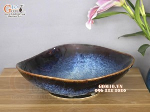 Đĩa sâu lượn salat men hoả biến xanh đá, 28cm