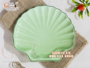 Đĩa sò men ngọc trơn cao cấp 21x19cm