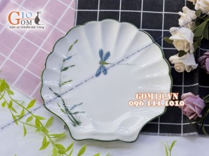Đĩa sò men kem vẽ Trúc Chuồn 22cm