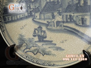 Đĩa trang trí cảnh phố cổ Hội An men rạn cổ, đường kính 30cm