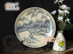 Đĩa trang trí cảnh phố cổ Hội An men rạn cổ, đường kính 26cm
