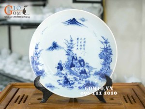 Đĩa trang trí men lam vẽ cảnh trúc lâm thất hiền phi 27